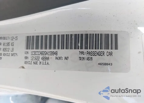 2016 Chrysler 200 Limited z USA, uszkodzony, nr VIN 1C3CCCAB2GN159948